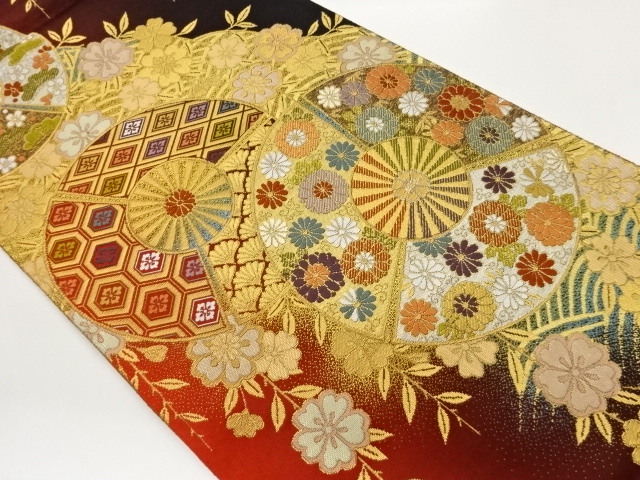 JAPANESE FUKURO OBI / WOVEN PINE & FLOWERS